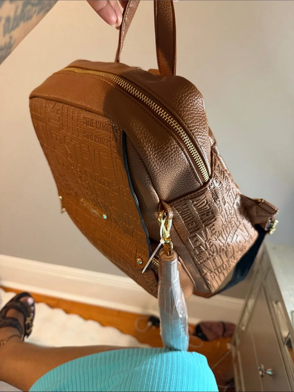 Steve Madden Cognac Embossed Mini Backpack